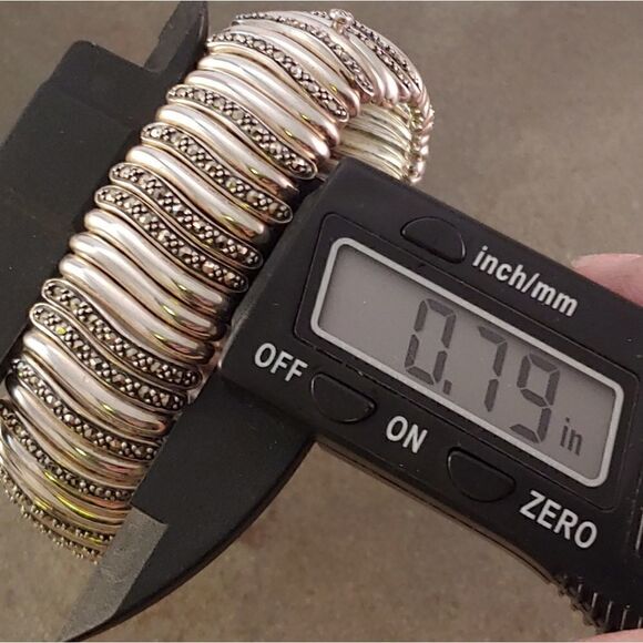 Vintage Sterling Marcasite Wave Flex Link Bracelet - Picture 2 of 6